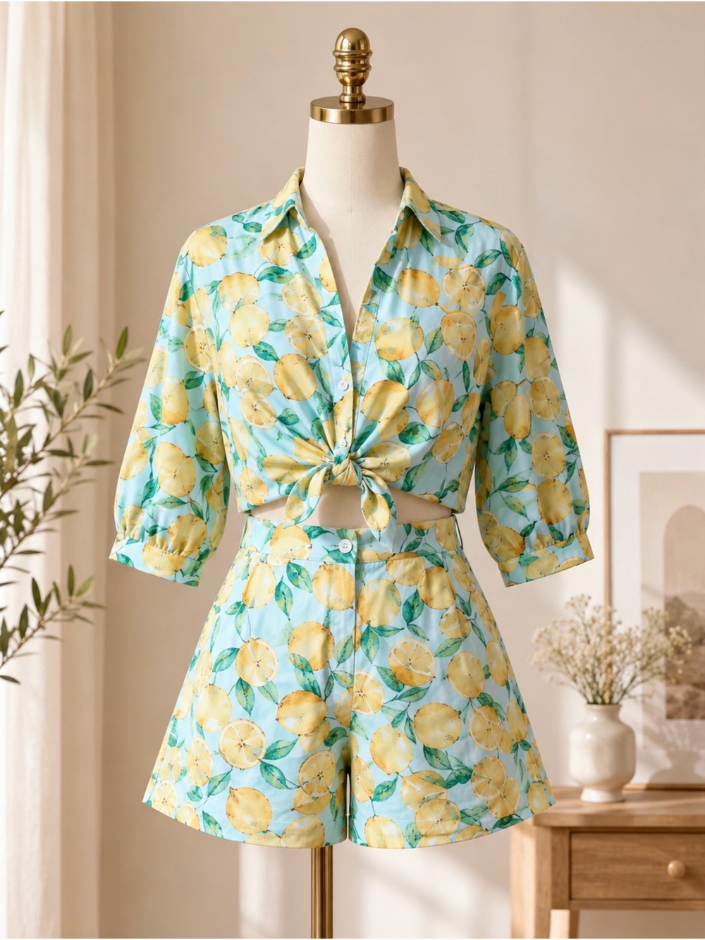 Summer Lemon Shorts Set